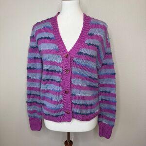 CANDIDA BING‎ Hand Knit Cardigan Sweater MED Florence Italy Knubby Wool Knit